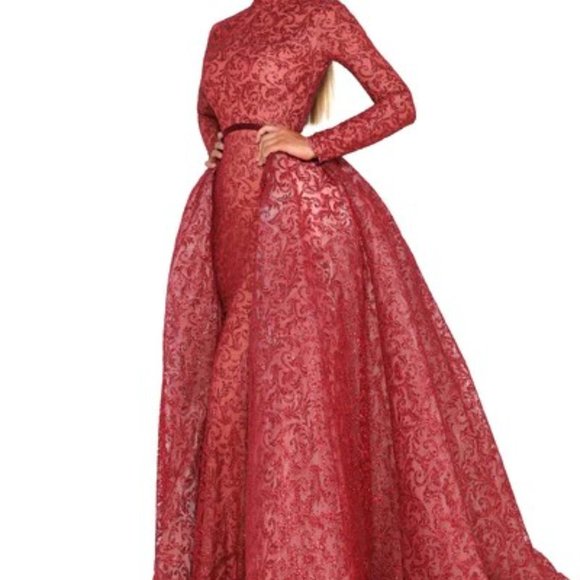 Portia and Scarlett Dresses & Skirts - Portia and Scarlett Lace Glittery Long Sleeve Detachable Overskirt Dress